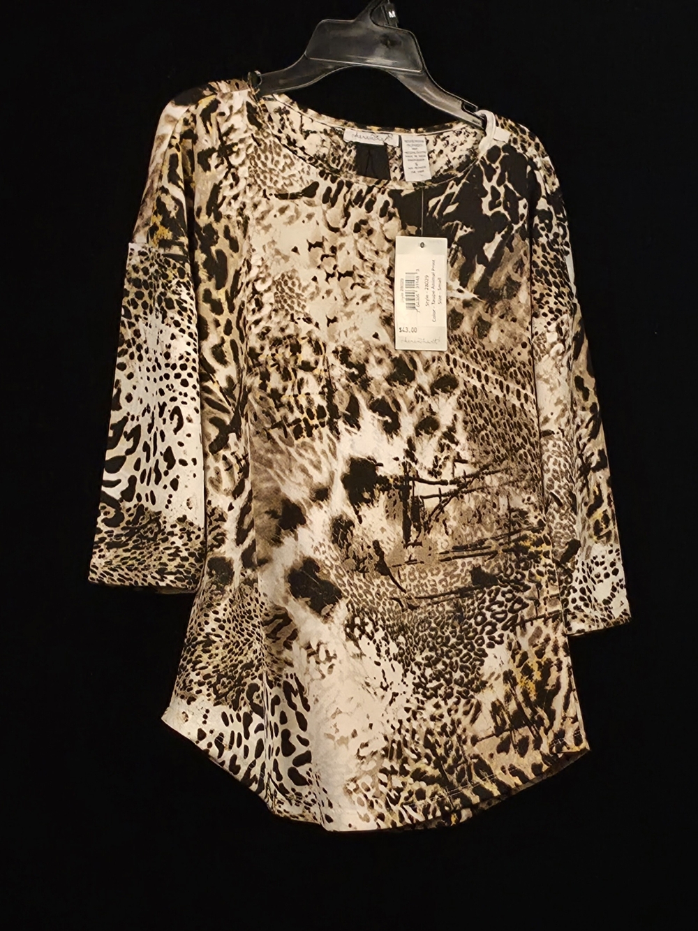 KEREN hart Animal Print 3/4 Sleeve Tunic - Cream & Brown